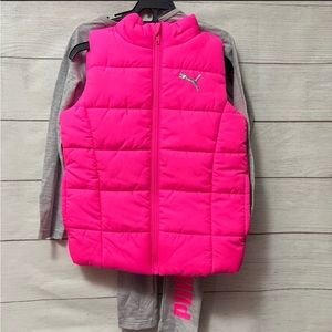 COPY - Girl 3 Pieces Puffed Puma Pink Jacket Legging gray longsleeved T-Shirts …